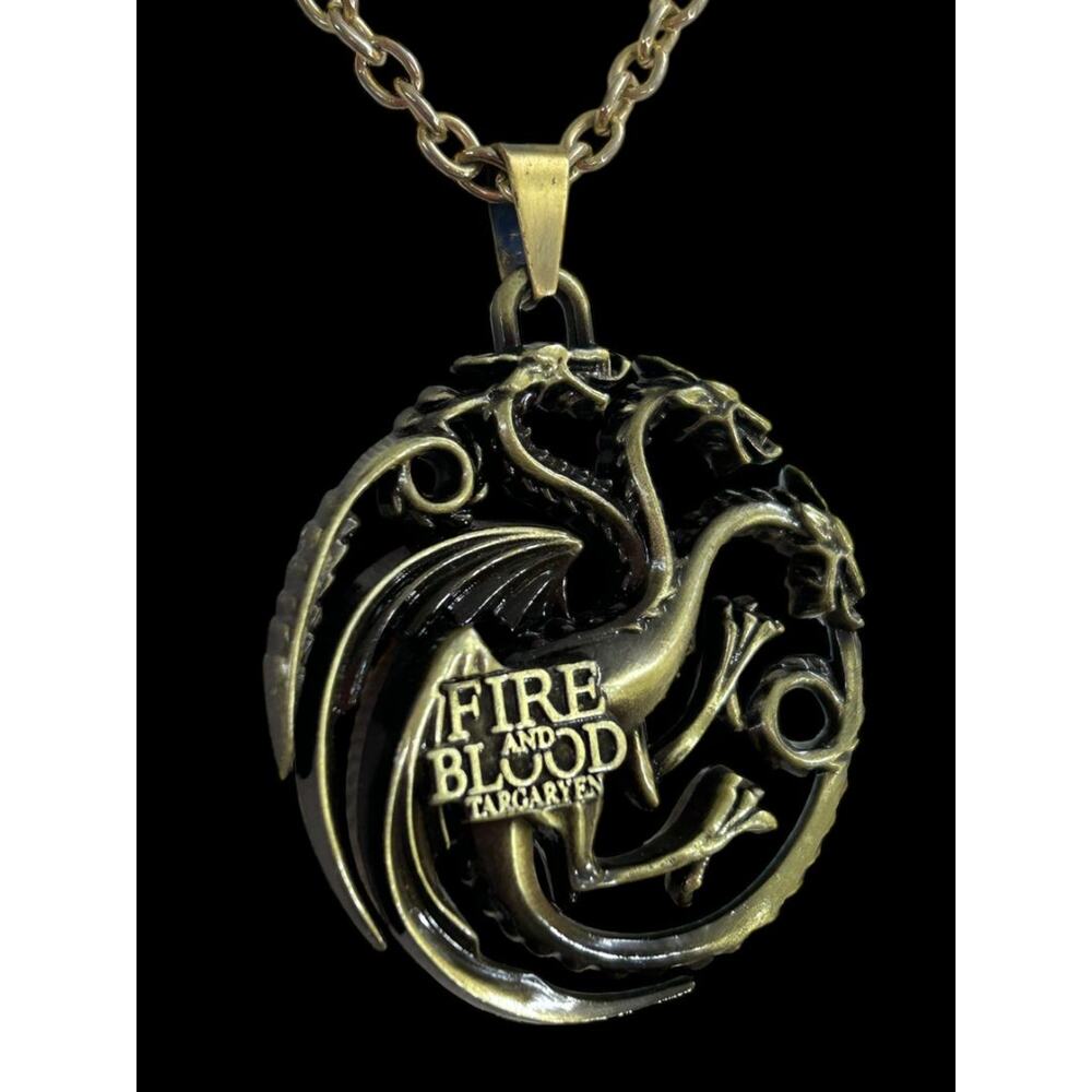 Game of Thrones Pendant Necklace Targaryen Collectible 17" Antiqued Goldtone